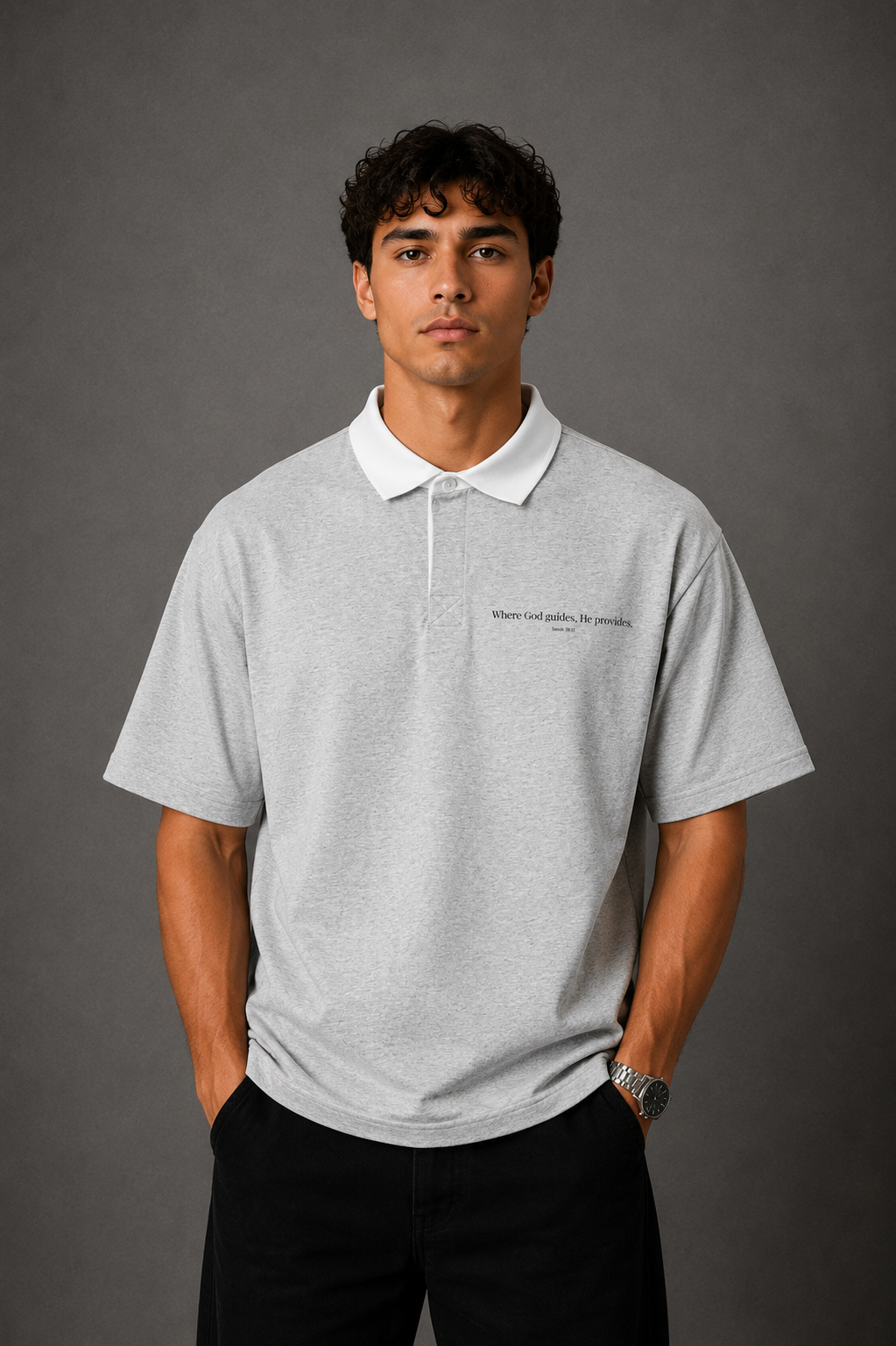 Where God Guides – Grey Polo Tee