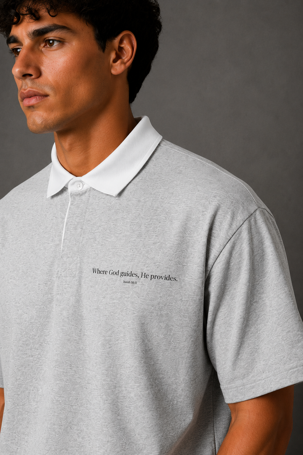 Where God Guides – Grey Polo Tee