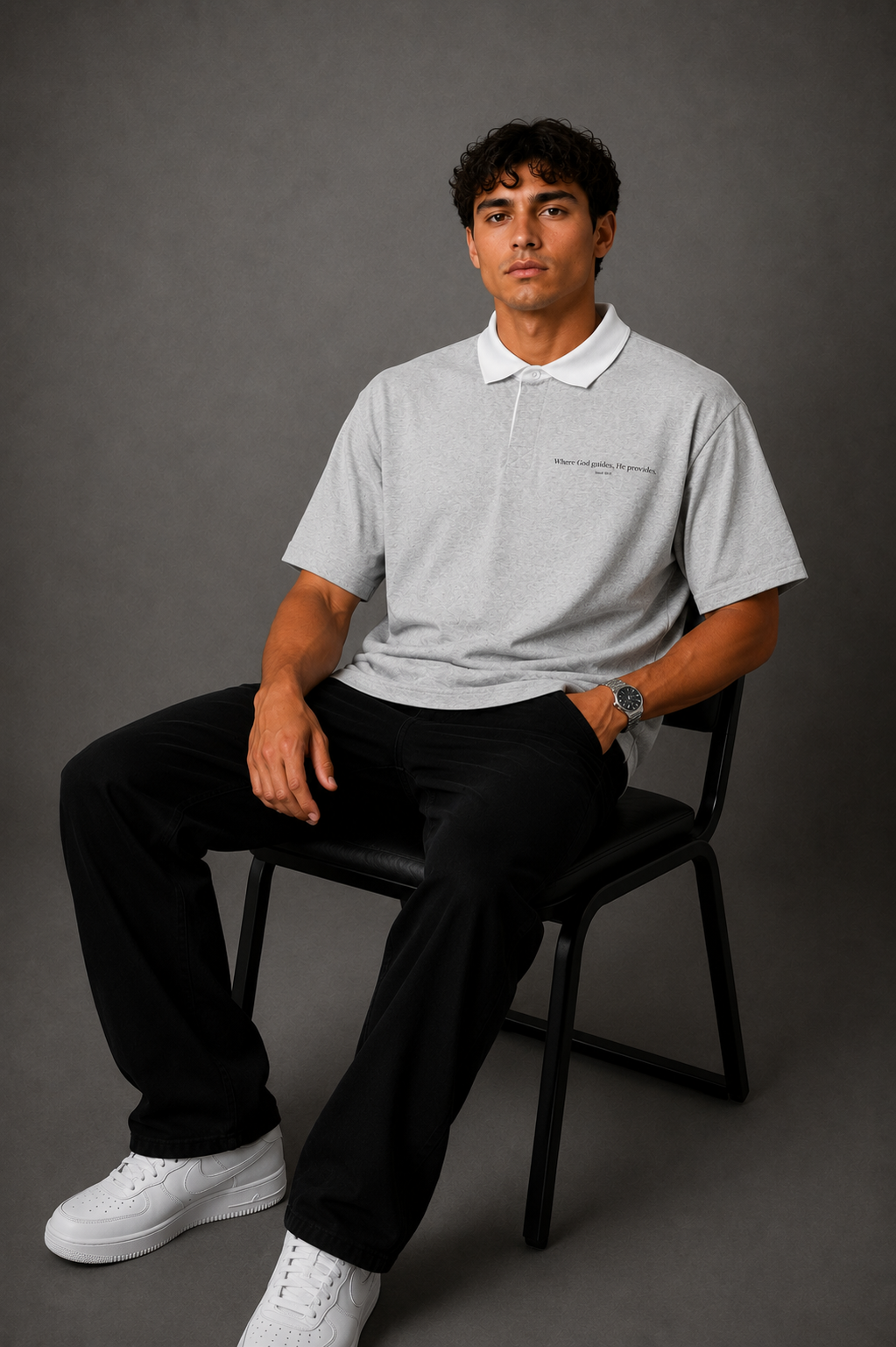 Where God Guides – Grey Polo Tee