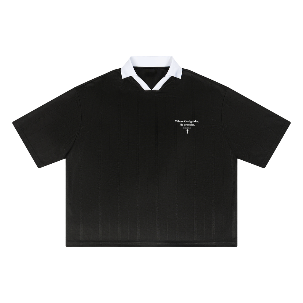 Unisex Striped Boxy Polo Tee - Where God Guides
